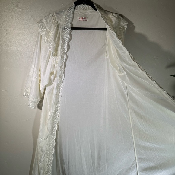 Vintage cream white lace robe puff sleeve maxi fairy nylon coquette girl boho - Picture 7 of 16